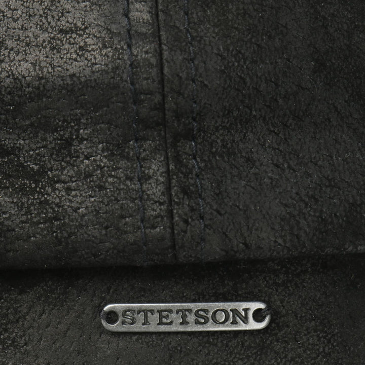 Stetson Leather Hatteras Bakerboy Cap In Black