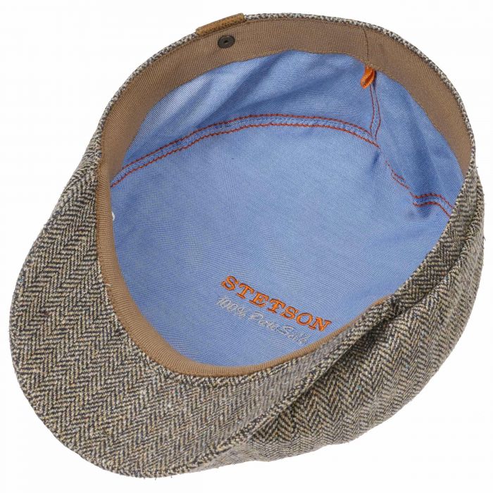 Stetson 100% Silk Hatteras Bakerboy Cap In Black & Cream Herringbone