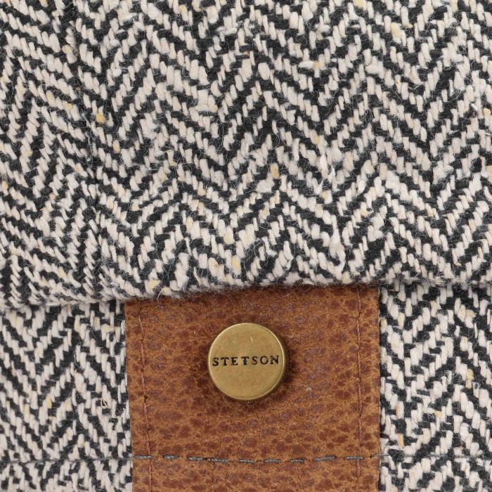 Stetson 100% Silk Hatteras Bakerboy Cap In Black & Cream Herringbone