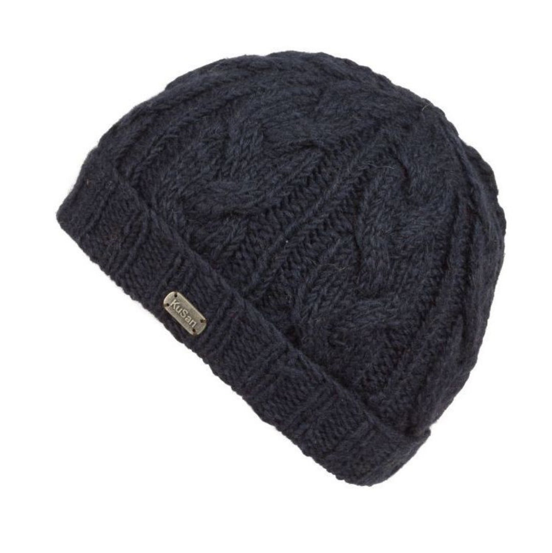 Kusan Cable Knit Turn-Up Beanie Hat Navy (PK1528)