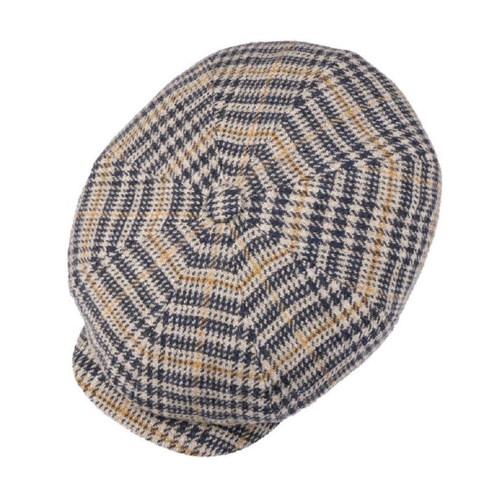 Stetson 100% Wool Hatteras Bakerboy Cap Check Blue/Yellow