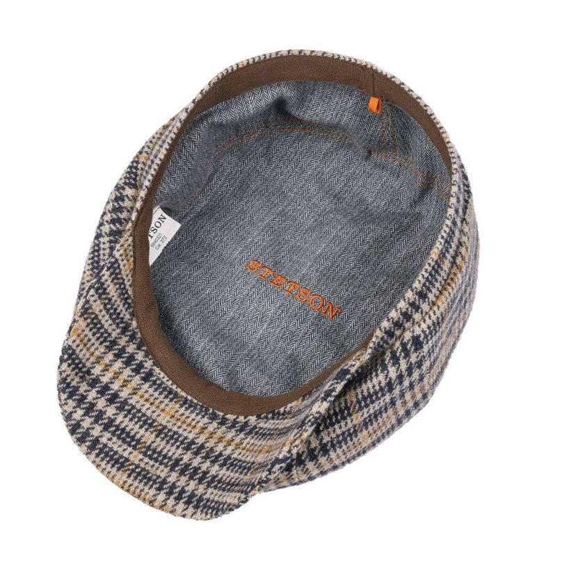 Stetson 100% Wool Hatteras Bakerboy Cap Check Blue/Yellow