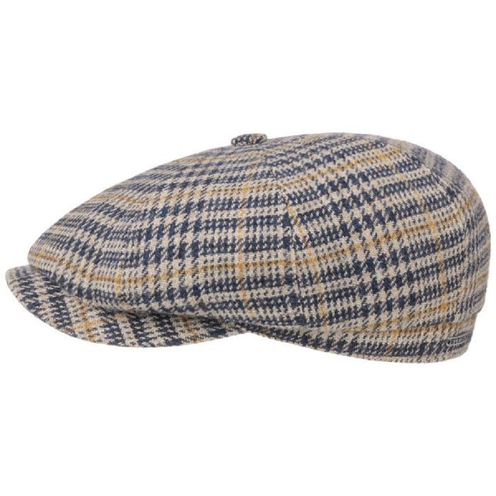 Stetson 100% Wool Hatteras Bakerboy Cap Check Blue/Yellow