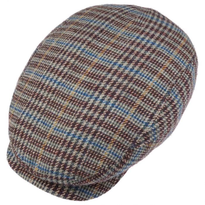 Stetson 100% Wool Check Flat Cap Blue-Bordeaux