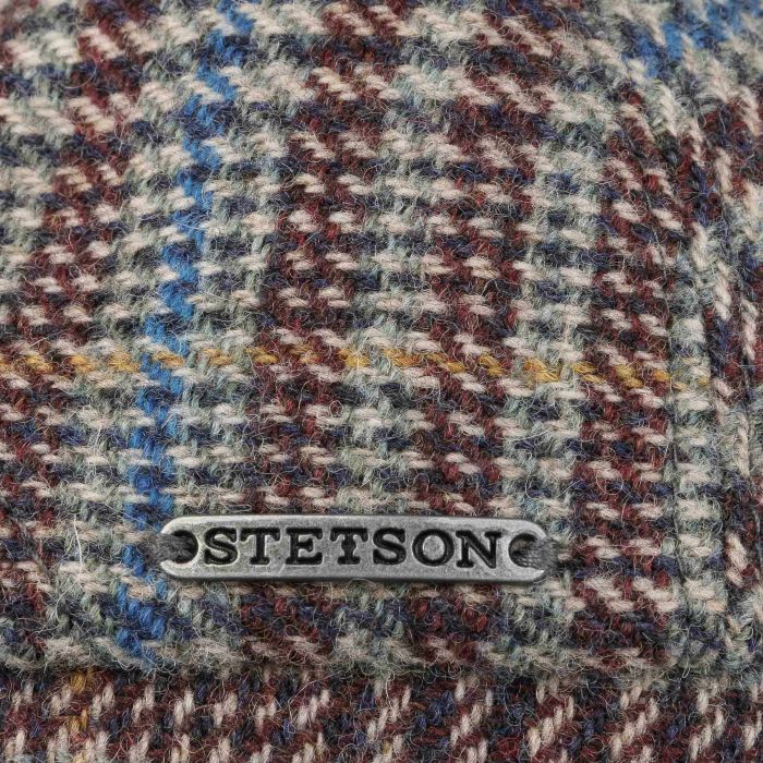 Stetson 100% Wool Check Flat Cap Blue-Bordeaux