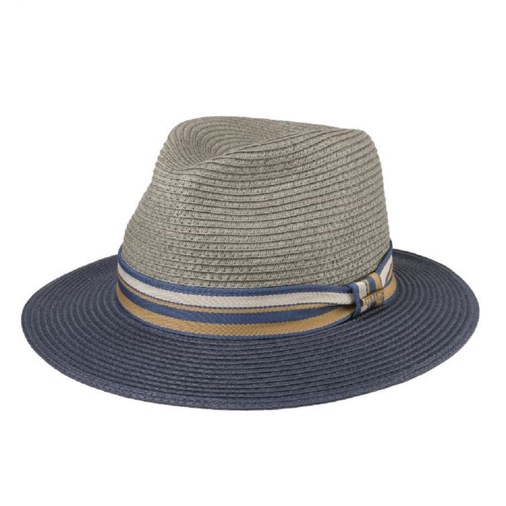 Stetson Romaro Toyo Straw Traveller Summer Fedora Hat Grey/Blue