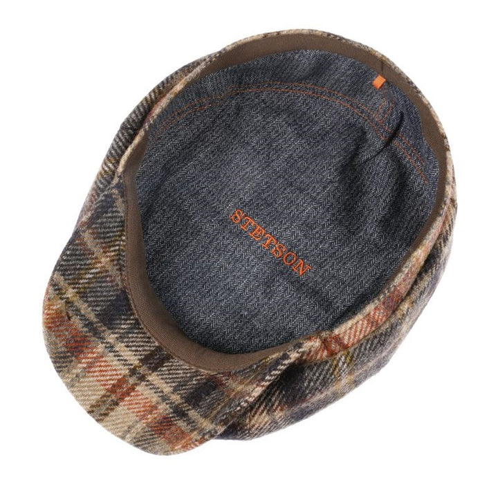 Stetson Hatteras Classic Wool Check Bakerboy Cap In Beige