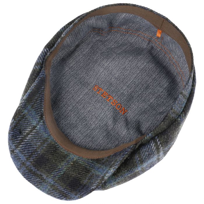 Stetson Hatteras Classic Wool Check Bakerboy Cap In Blue