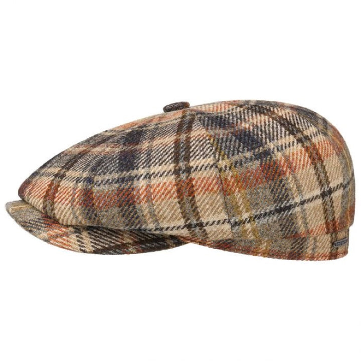 Stetson Hatteras Classic Wool Check Bakerboy Cap In Beige