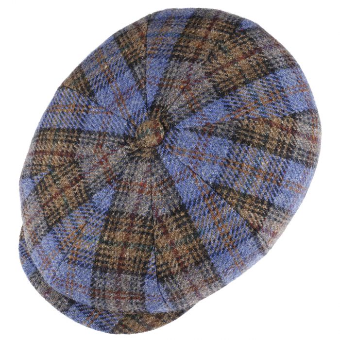 Stetson Lambswool Hatteras Plaid Bakerboy Cap In Blue