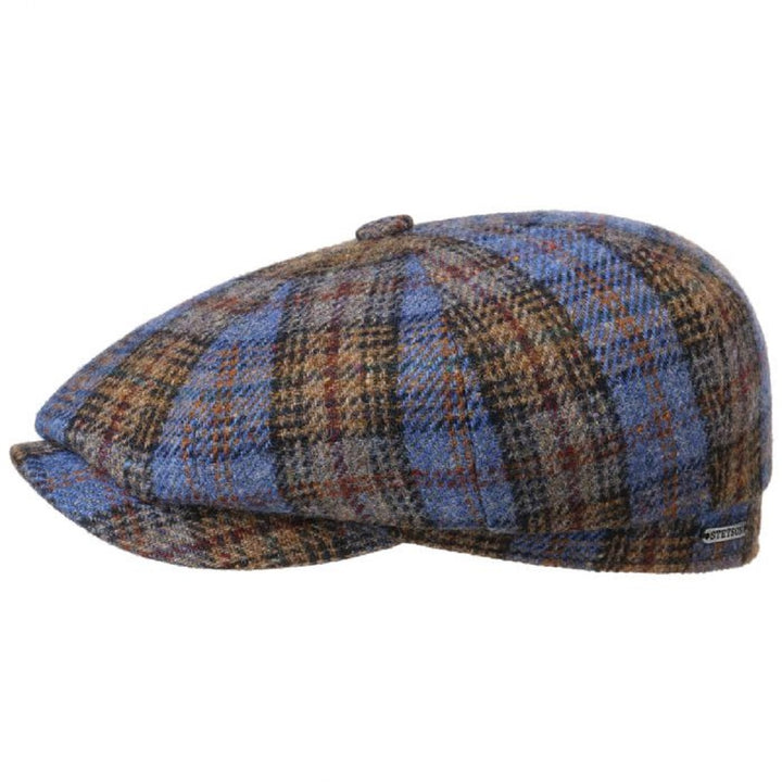 Stetson Lambswool Hatteras Plaid Bakerboy Cap In Blue