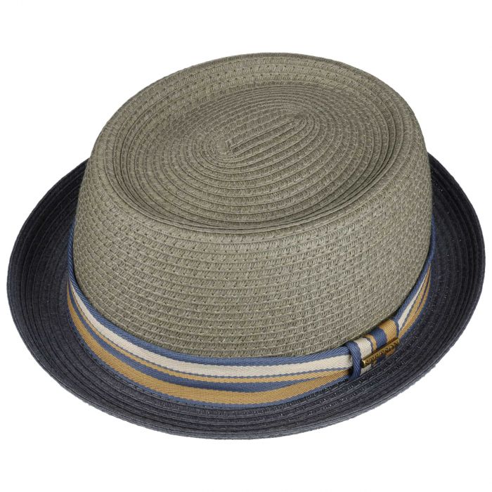 Stetson Licano Toyo Straw Summer Pork Pie Hat Grey/Blue