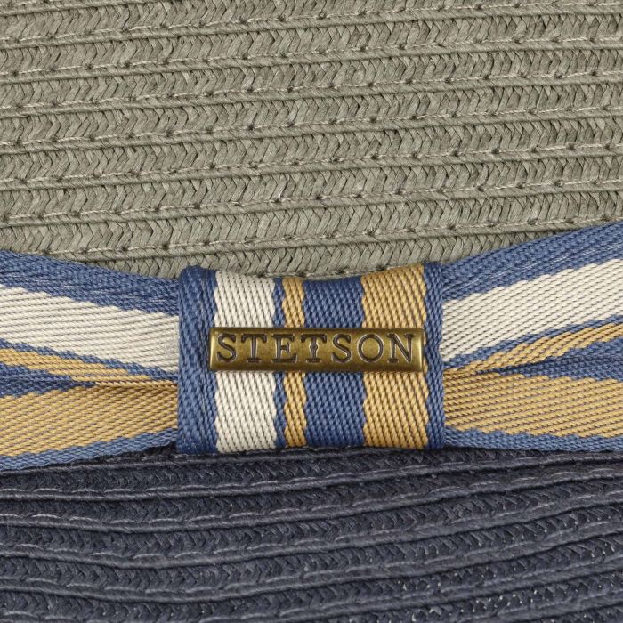 Stetson Licano Toyo Straw Summer Pork Pie Hat Grey/Blue