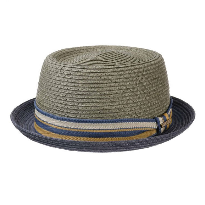 Stetson Licano Toyo Straw Summer Pork Pie Hat Grey/Blue