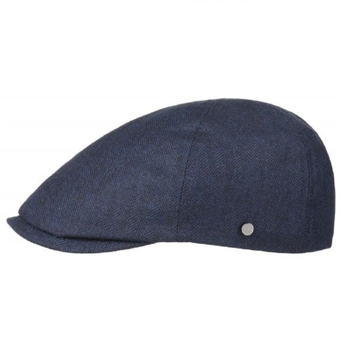 Stetson Wool Silk & Cashmere Luxury Duckbill Peak Cap In Navy/Black Herringbone