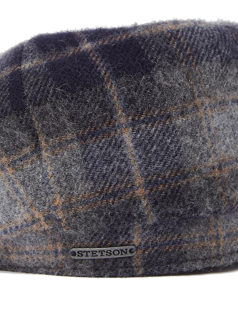 Stetson Hatteras Lambswool Navy Check Bakerboy Cap