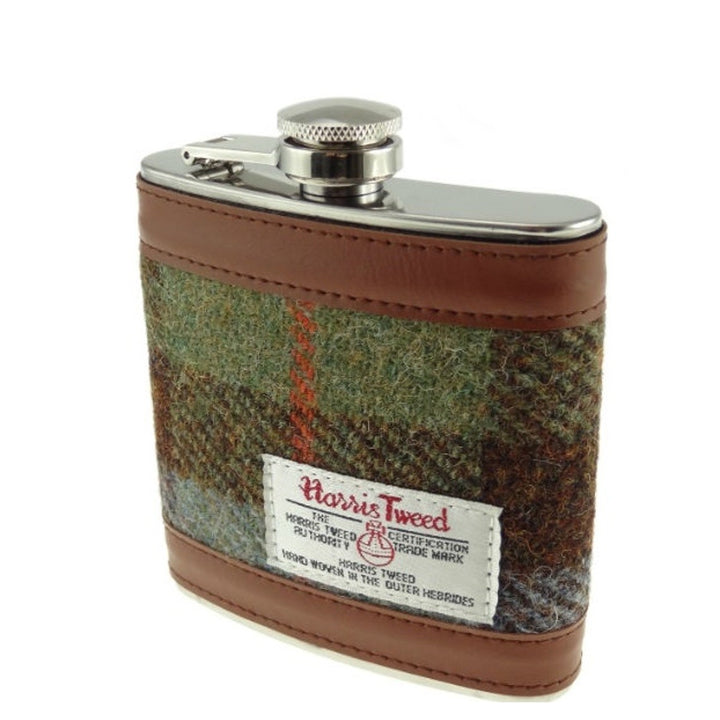 Glen Appin Harris Tweed Hip Flask - Brown/Blue Tweed