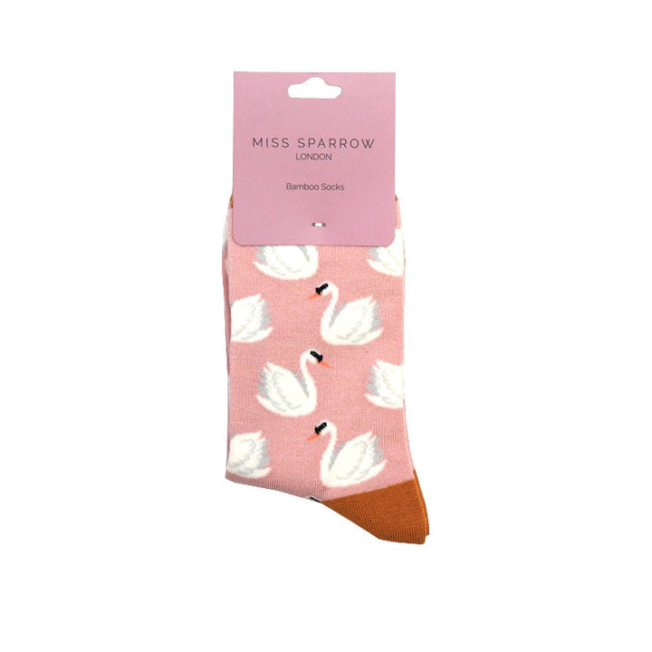 Miss Sparrow Bamboo Socks Swans (Dusky Pink)