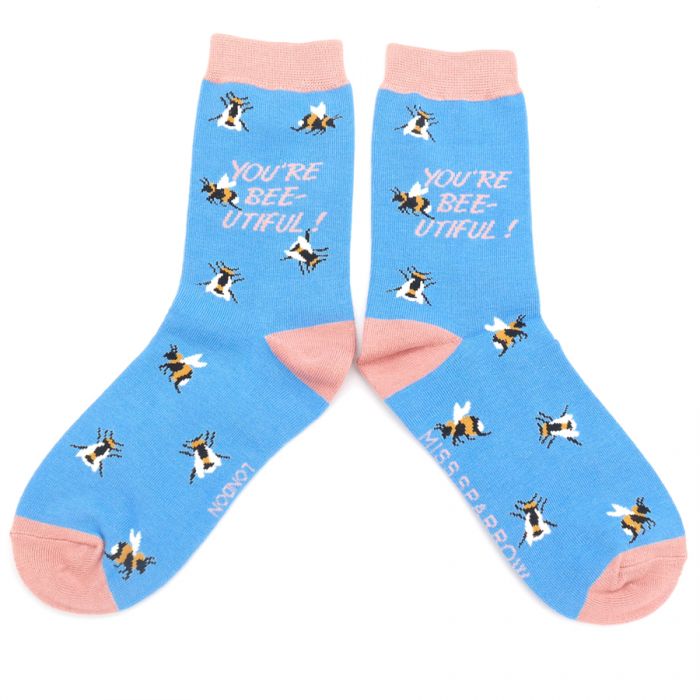 Miss Sparrow Bamboo Socks Bee-utiful (Sky Blue)