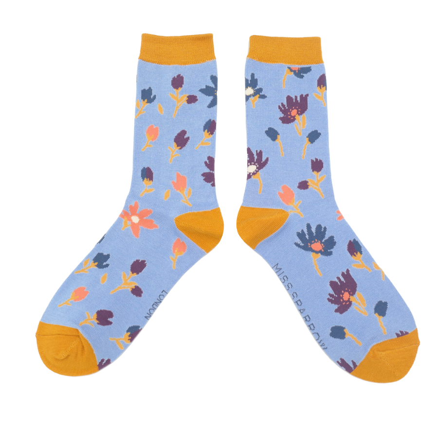 Miss Sparrow Bamboo Socks Ditsy Floral (Powder Blue)