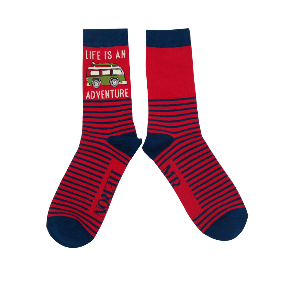Mr Heron Bamboo Adventure Van Socks (Red)