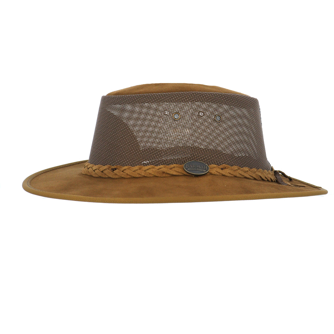 Barmah Cattle Suede Foldaway Cooler Airflow Hat In Hickory
