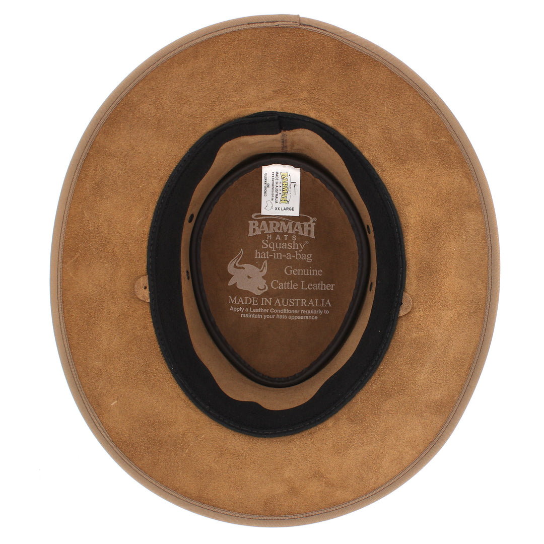 Barmah Foldaway Cooler Leather Hat Men - Made in Australia western with strap for Summer/Winter, Brown, L Barmah Foldaway Cooler Leather Hat Men - Made in Australia western with strap for Summer/Winter, Brown, L
