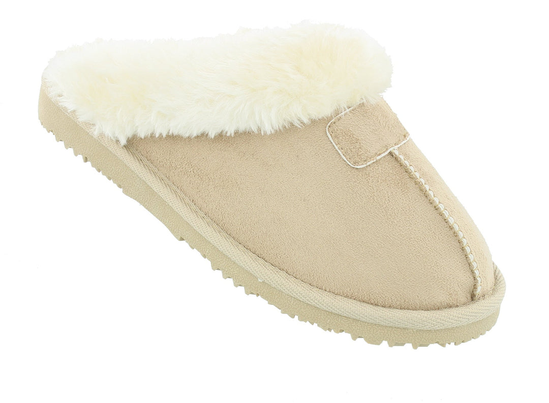Fur Lined Memory Foam Mules Slippers In Beige