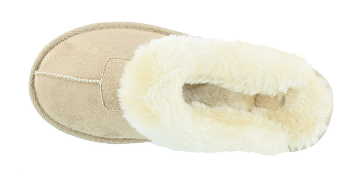 Fur Lined Memory Foam Mules Slippers In Beige