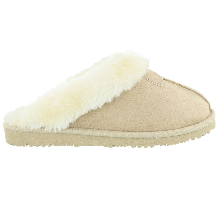 Fur Lined Memory Foam Mules Slippers In Beige