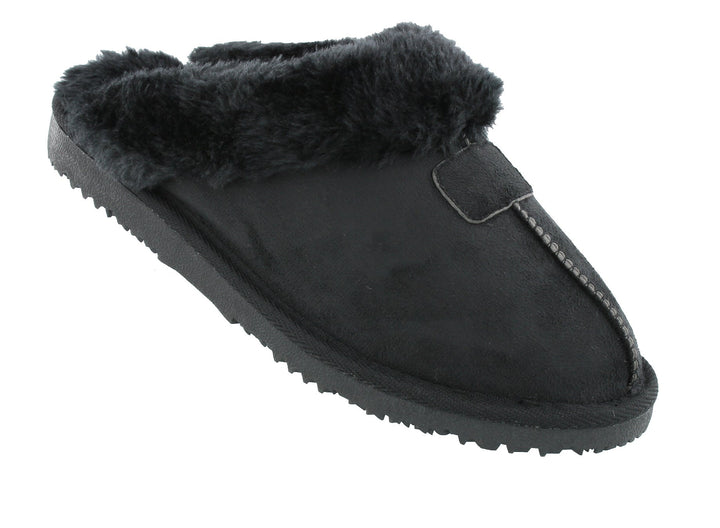 Fur Lined Memory Foam Mules Slippers In Black