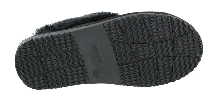 Fur Lined Memory Foam Mules Slippers In Black