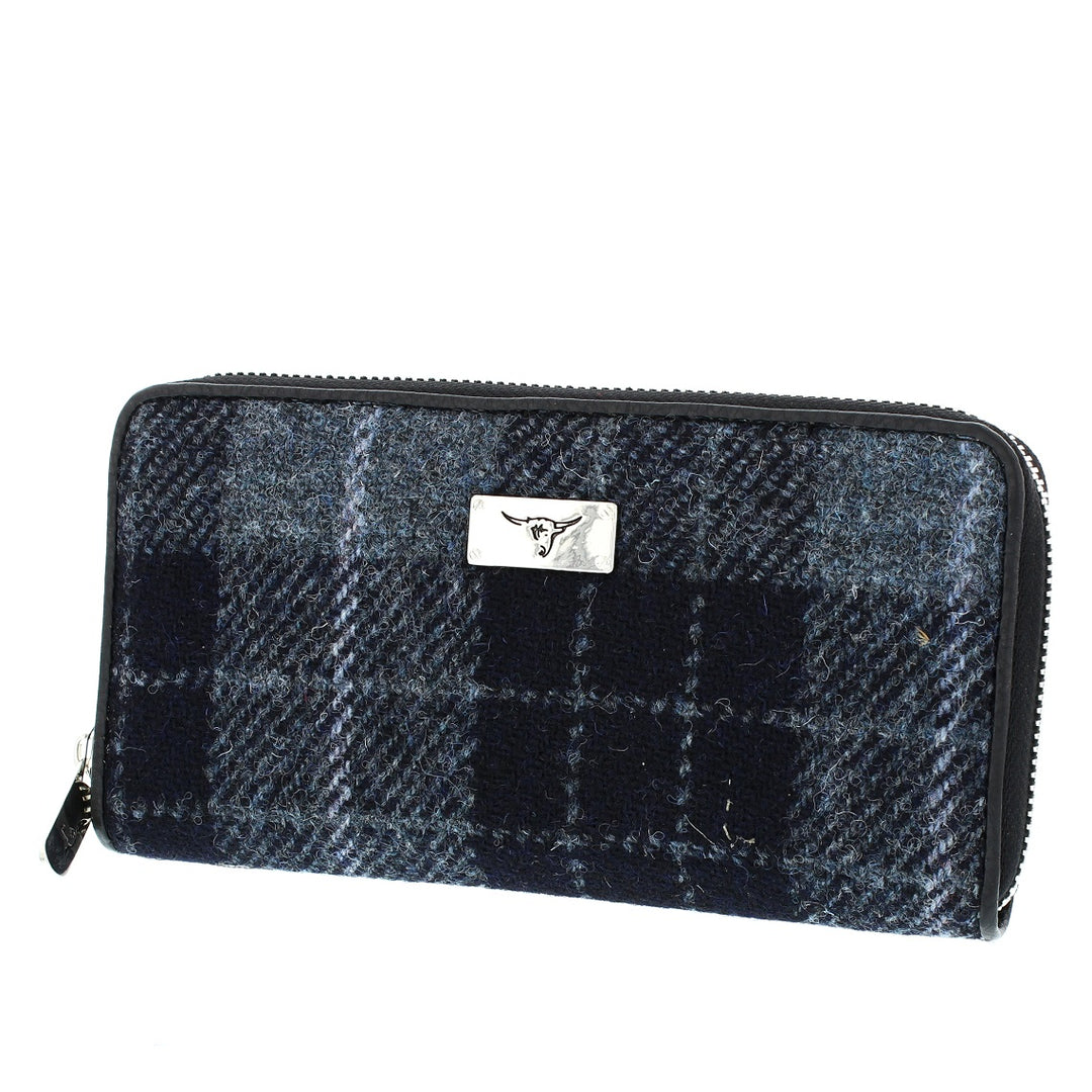 Glen Appin Harris Tweed Ladies Staffa Large Zip Purse Grey/Black Check