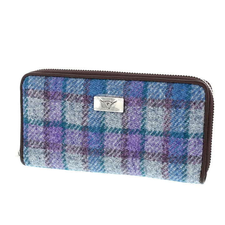 Glen Appin Harris Tweed Ladies Staffa Large Zip Purse Purple/Blue Check