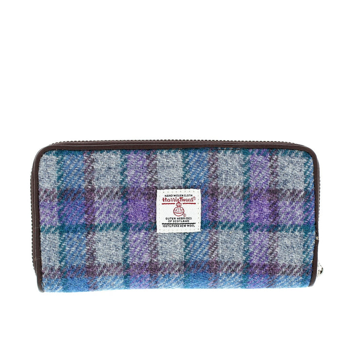 Glen Appin Harris Tweed Ladies Staffa Large Zip Purse Purple/Blue Check