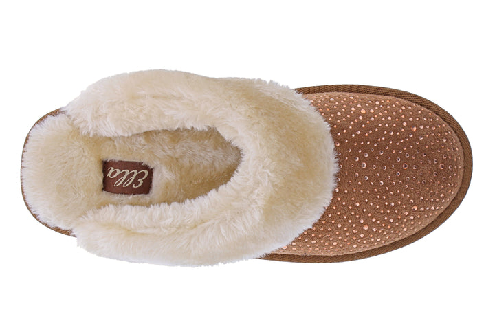 Embellished Top Fur Lined Memory Foam Mules Slippers In Chestnut