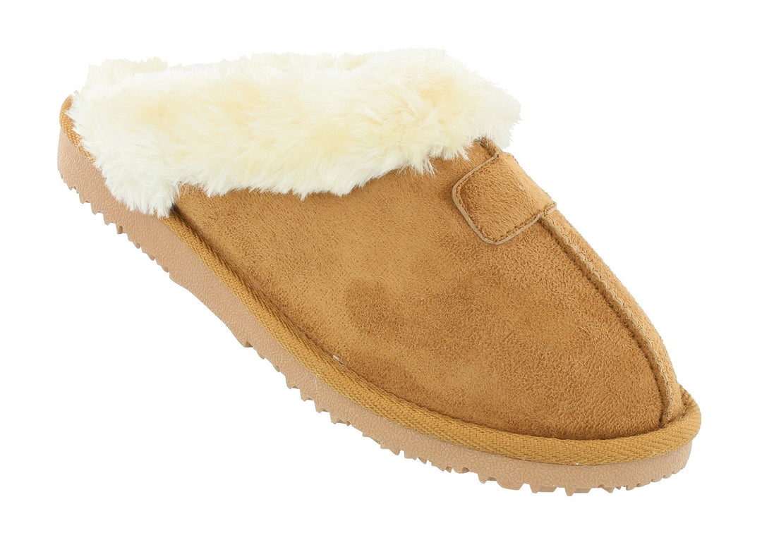 Fur Lined Memory Foam Mules Slippers In Chestnut