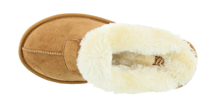 Fur Lined Memory Foam Mules Slippers In Chestnut
