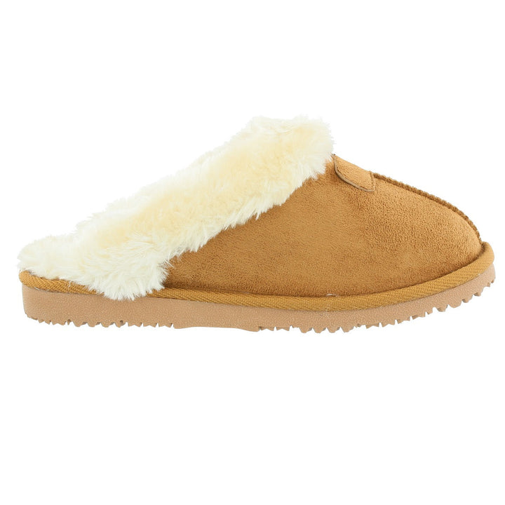 Fur Lined Memory Foam Mules Slippers In Chestnut