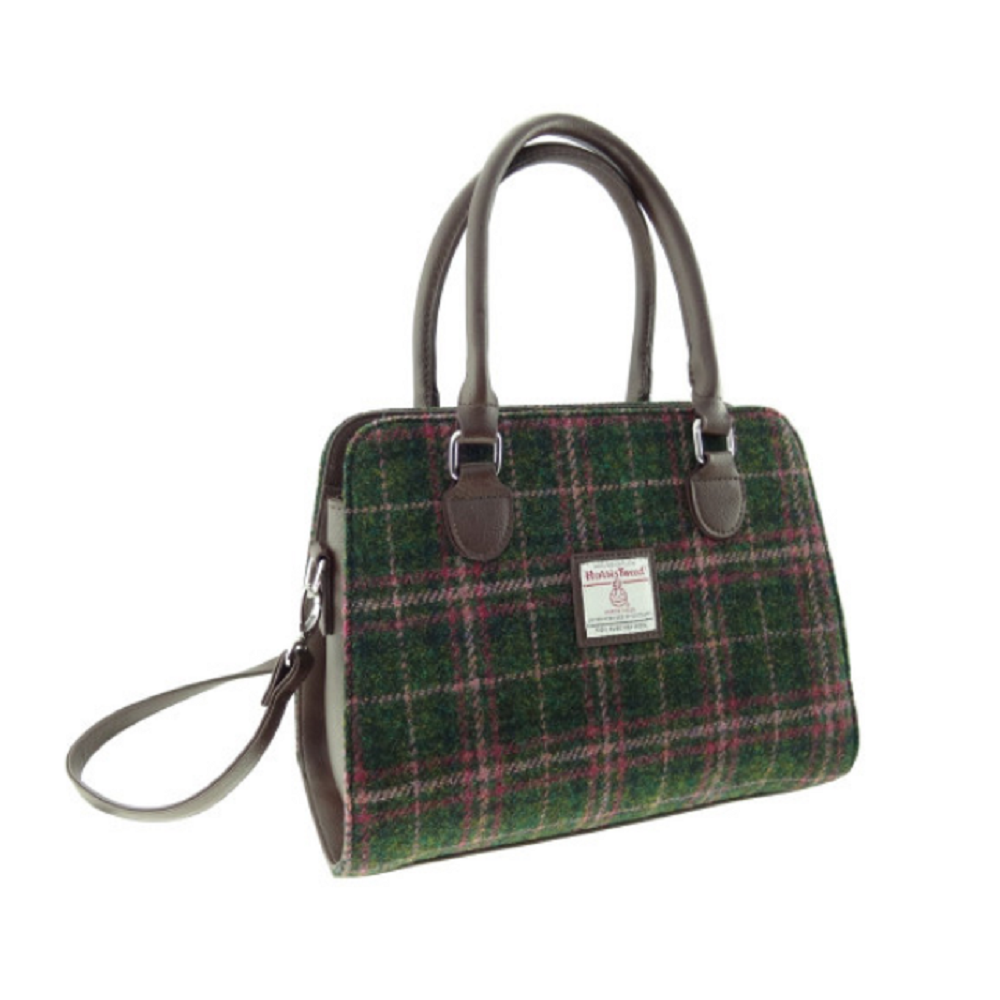 Glen Appin Harris Tweed Findhorn Tote Handbag Green/Plum Check