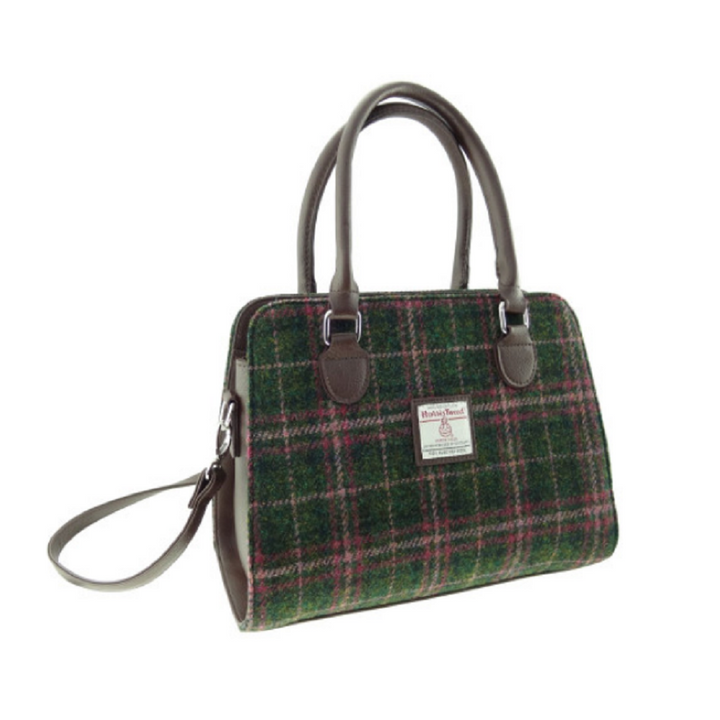 Glen Appin Harris Tweed Findhorn Tote Handbag Green/Plum Check