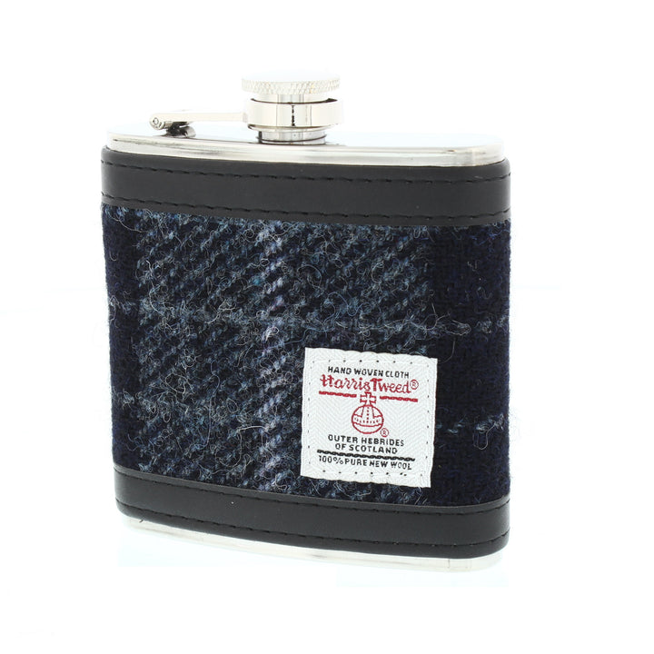 Glen Appin Harris Tweed Hip Flask - Black/Grey Check