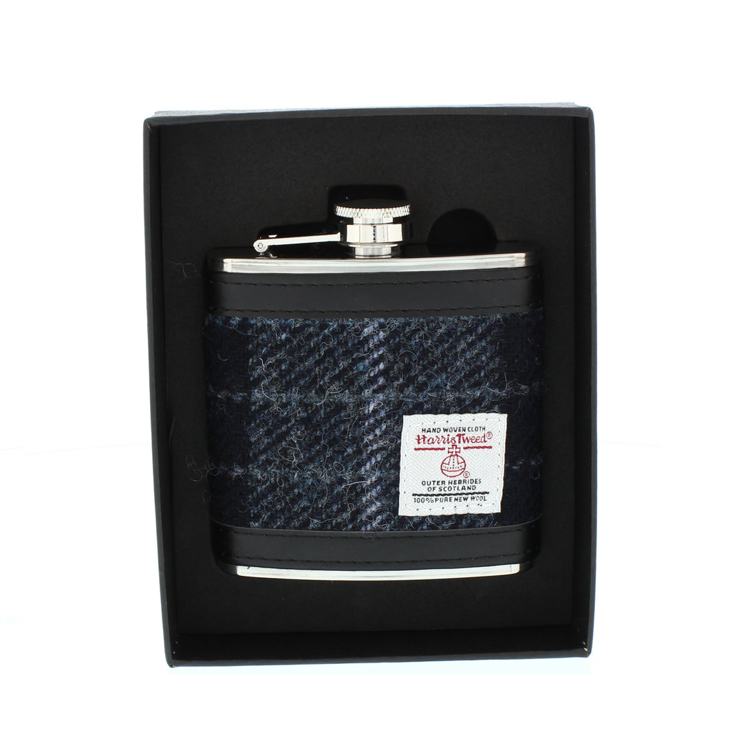Glen Appin Harris Tweed Hip Flask - Black/Grey Check