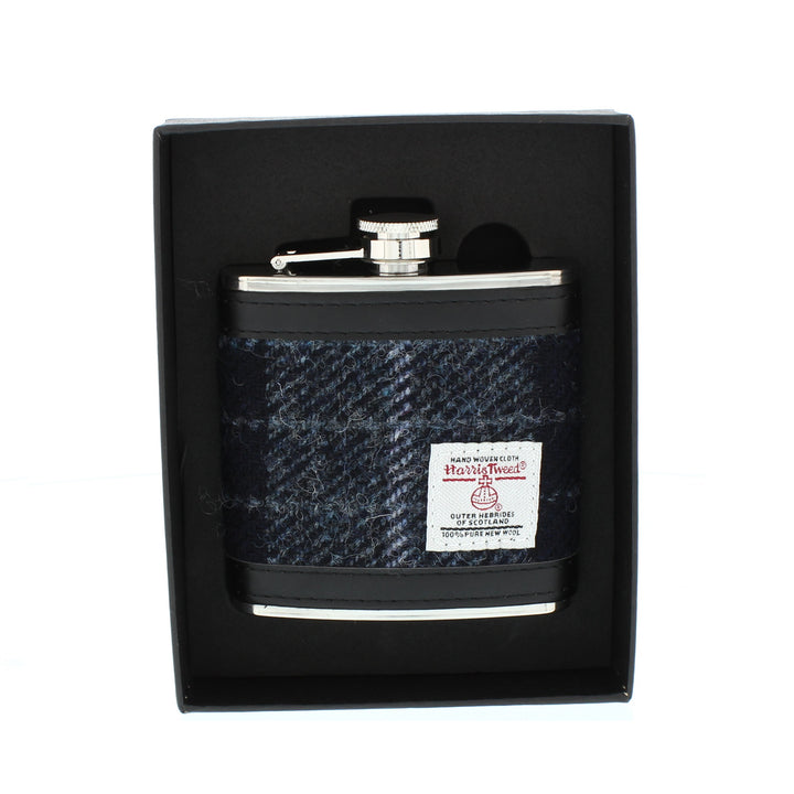 Glen Appin Harris Tweed Hip Flask - Black/Grey Check