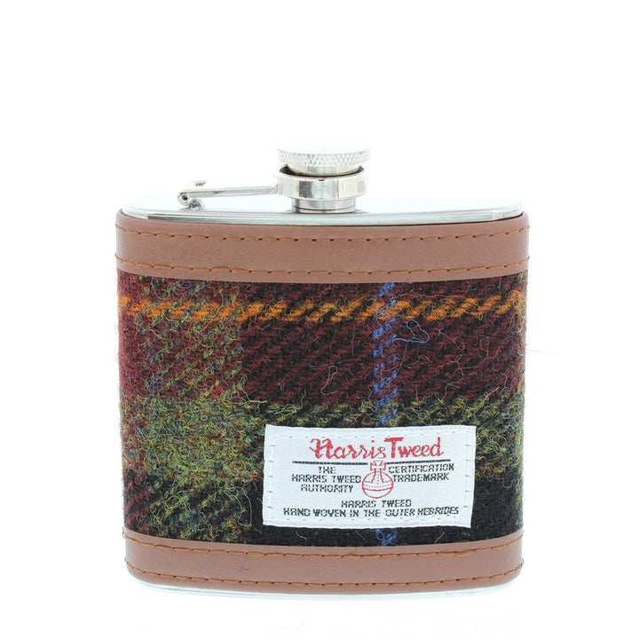 Glen Appin Harris Tweed Hip Flask - Rust Check