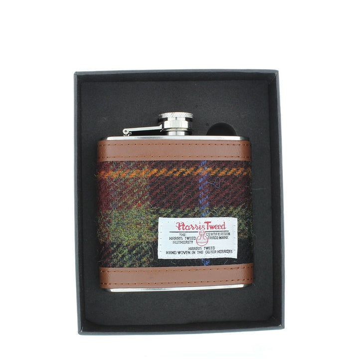 Glen Appin Harris Tweed Hip Flask - Rust Check