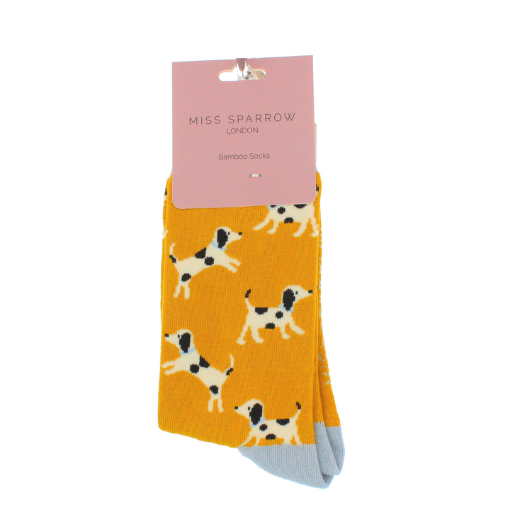 Miss Sparrow Bamboo Dalmatian Dog Socks (Yellow)