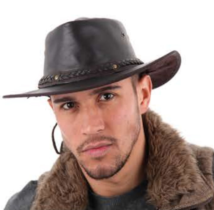 Explorer Crushable Real Leather Bush Hat With Chin Strap