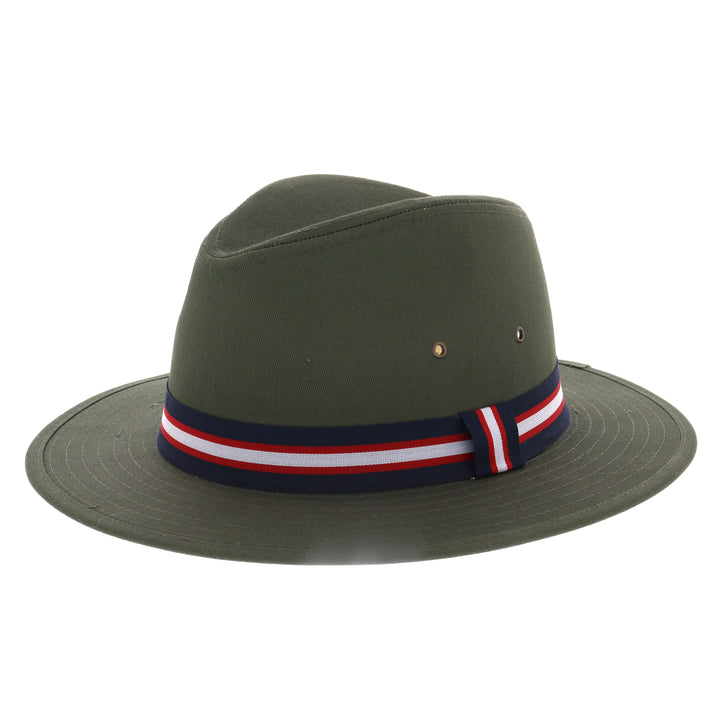 Khaki Cotton Fedora With Striped Band