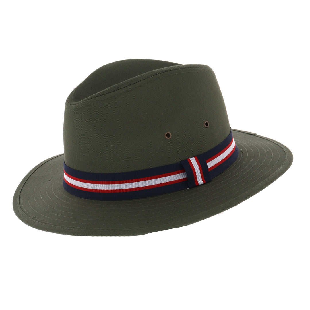 Khaki Cotton Fedora With Striped Band